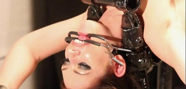  Restrained sub gagged and dildofucked